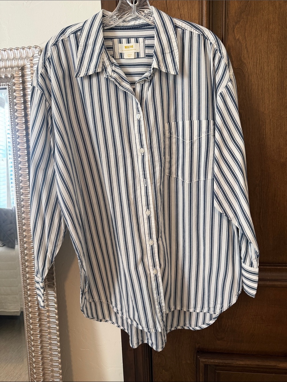 Anthropologie Blue & White Vertical Stripe Button-Down Shirt
